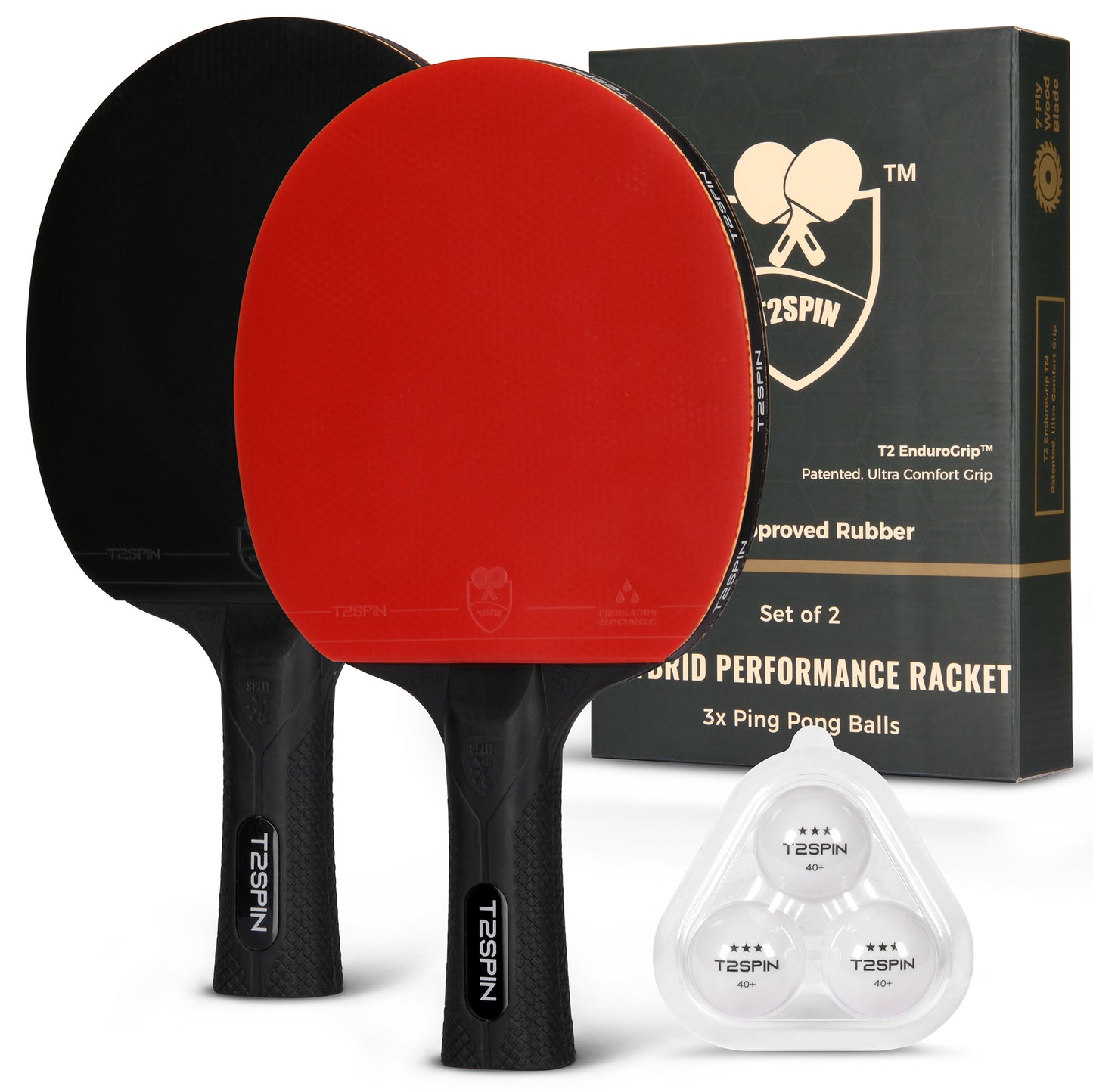 Set of 2 - Paddles - Hi-Performance Grip - Extra Comfort with FREE Balls