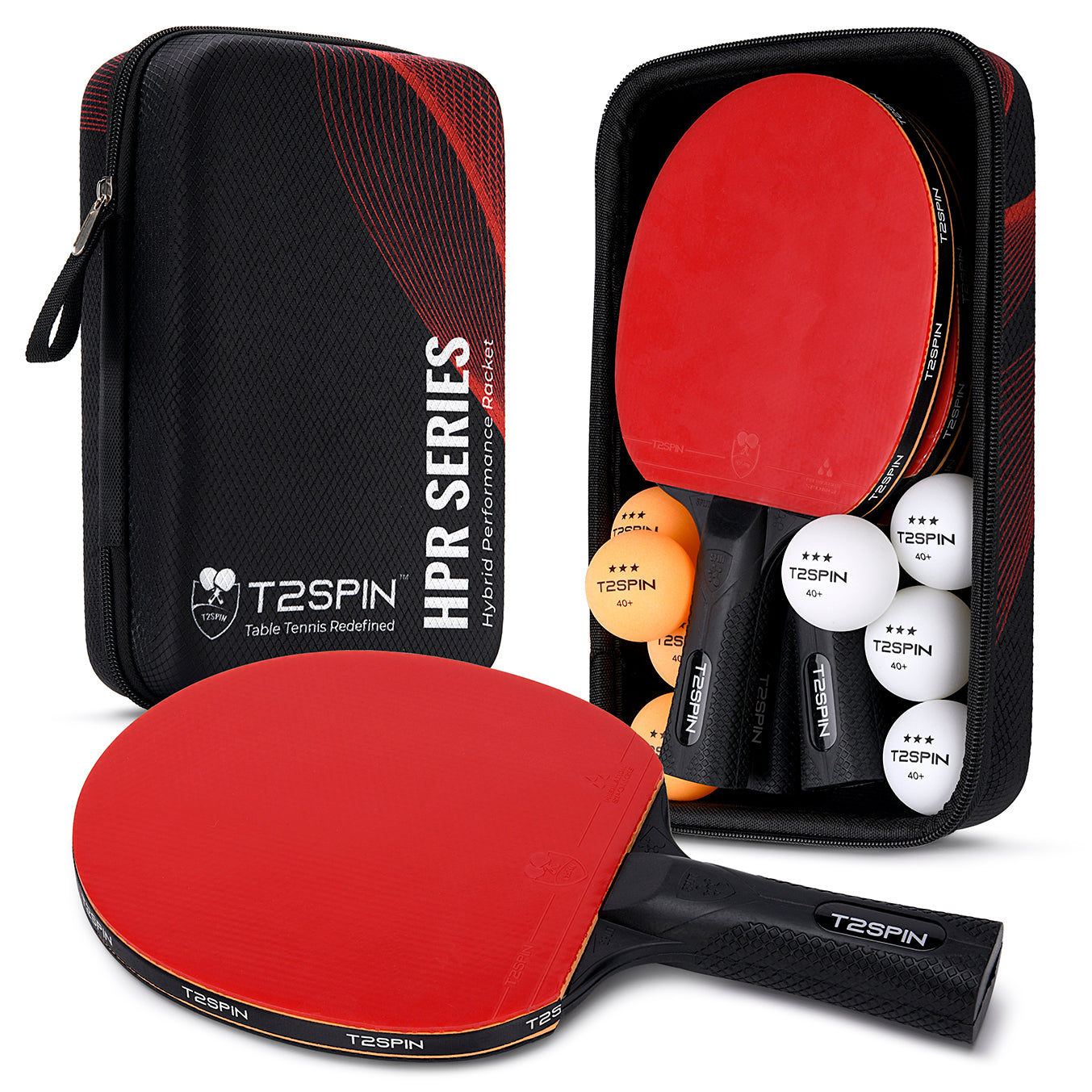 Ping Pong Paddles Set of 4 with 8 Balls in a Stylish Hard Case - BONUS: Paddle Protector